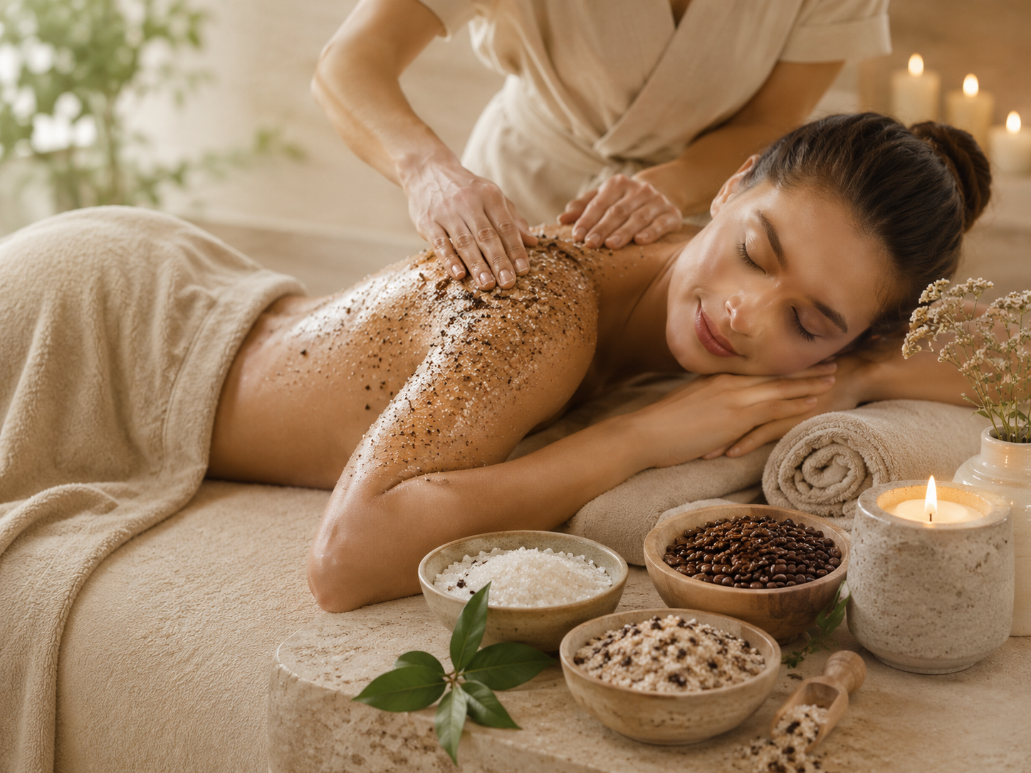 Natural spa body scrub treatment at Aquatess.